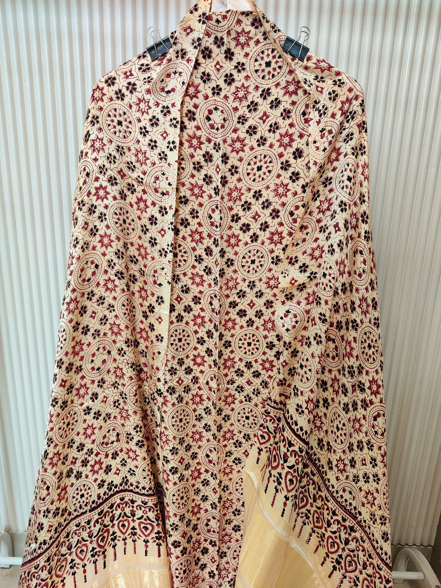 (AJRAKH) Hand Block Printed Modal Silk TOP with Modal Silk Lagdi Patta Dupatta (NO BOTTOM)