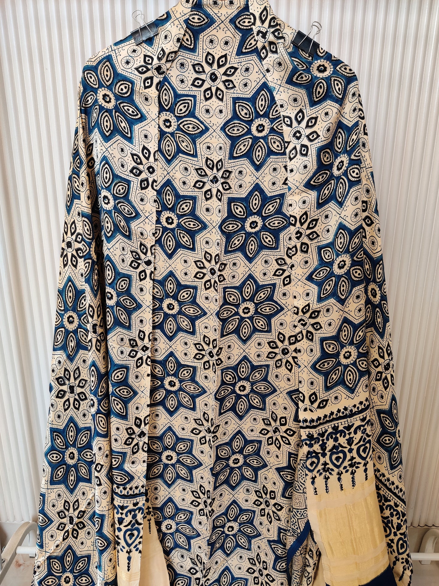 (AJRAKH) Hand Block Printed Modal Silk TOP with Modal Silk Lagdi Patta Dupatta (NO BOTTOM)