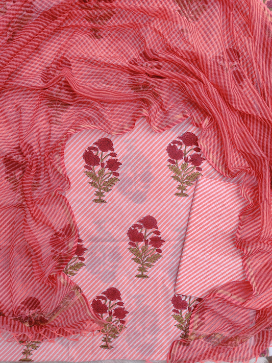 BLOCK PRINTED COTTON SUIT WITH LEHRIYA KOTA DORIA DUPATTA