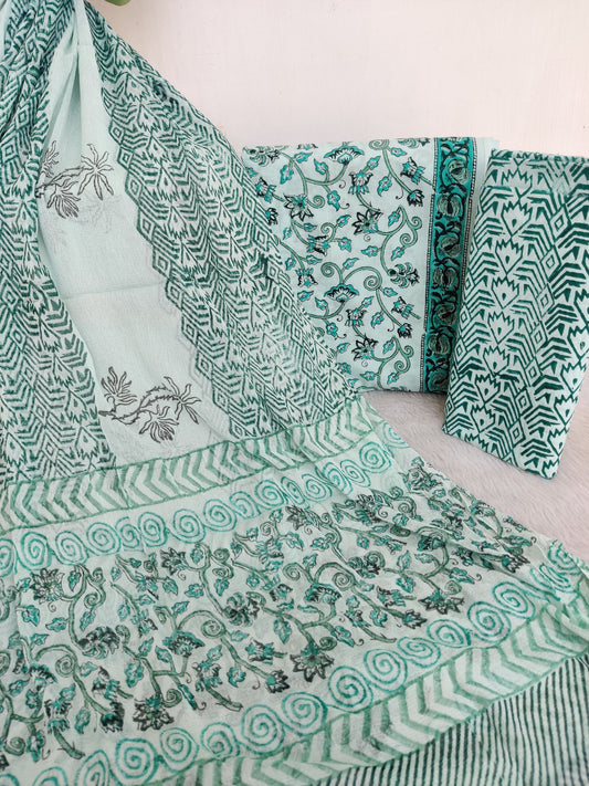 Hand Block Printed Cotton Suit with Pure Chiffon dupatta