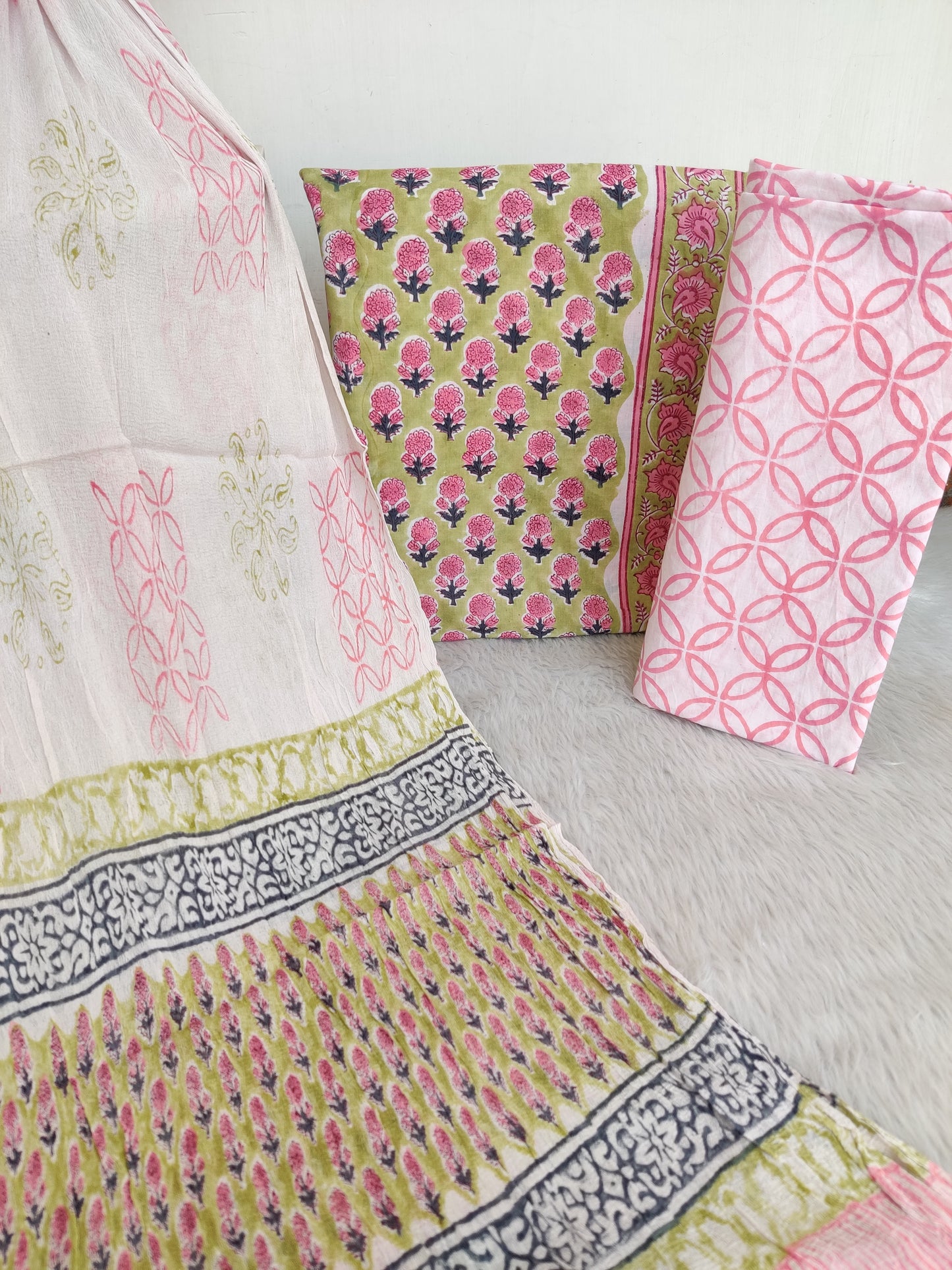 Hand Block Printed Cotton Suit with Pure Chiffon dupatta