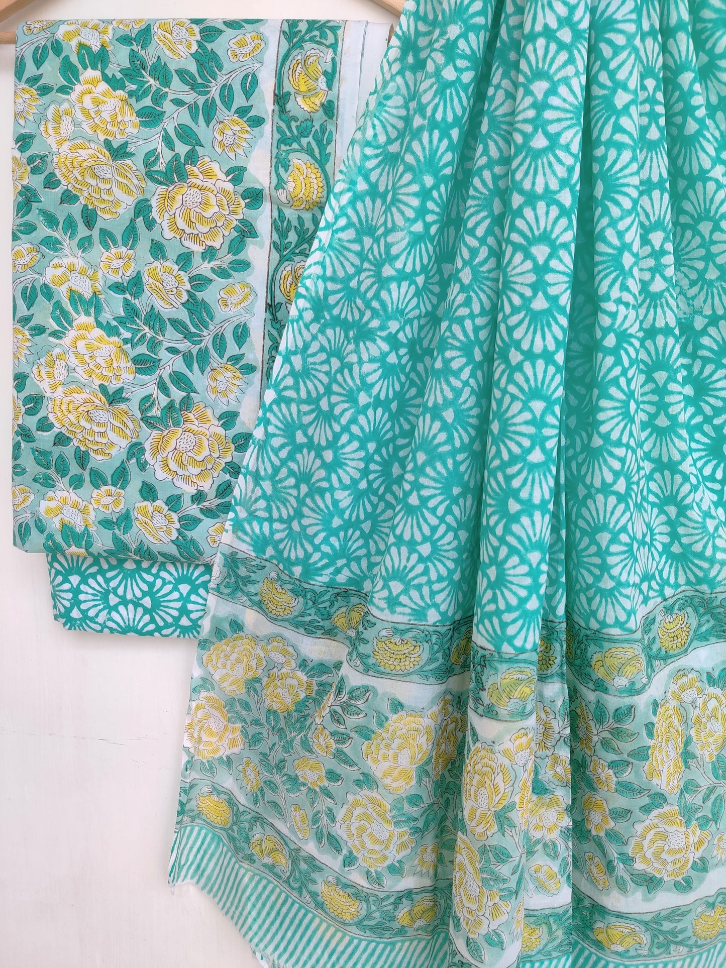 Hand Block Printed Cotton Suit With Mulmul Cotton Dupatta
