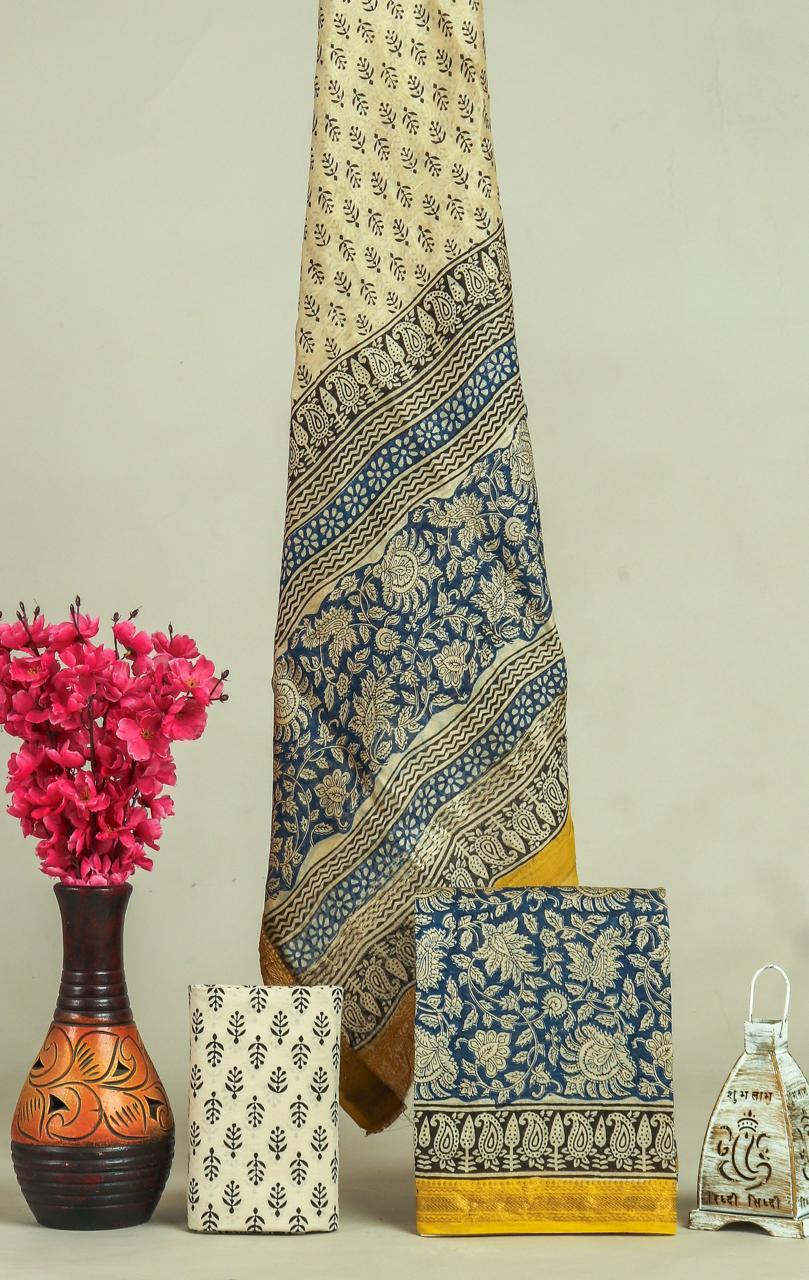 HAND BLOCK PRINTED MAHESHWARI SILK SUIT WITH MAHESHWARI SILK DUPATTA