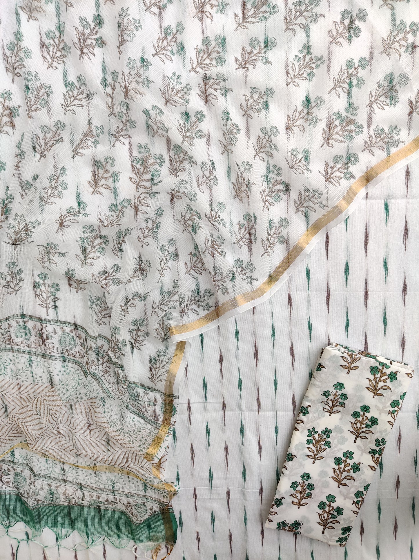 Handloom Weave Ikat Suit with Kota Doria Dupatta