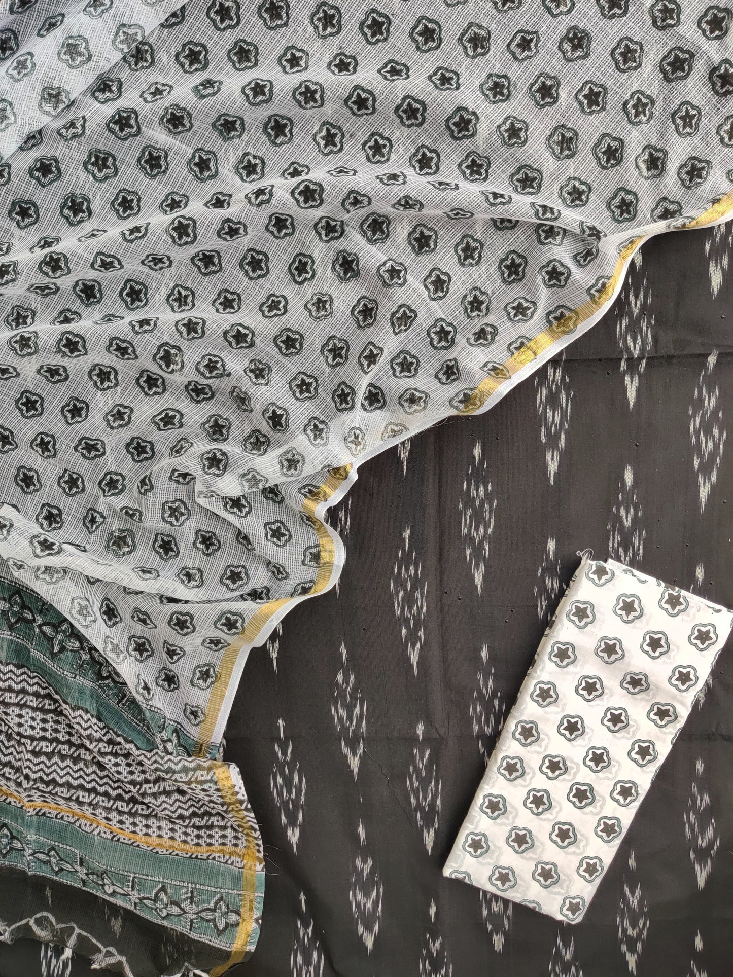 Handloom Weave Ikat Suit with Kota Doria Dupatta