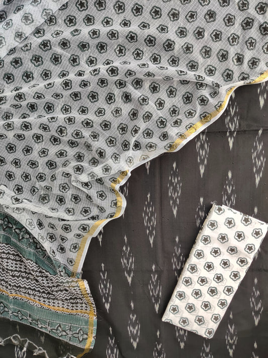 Handloom Weave Ikat Suit with Kota Doria Dupatta