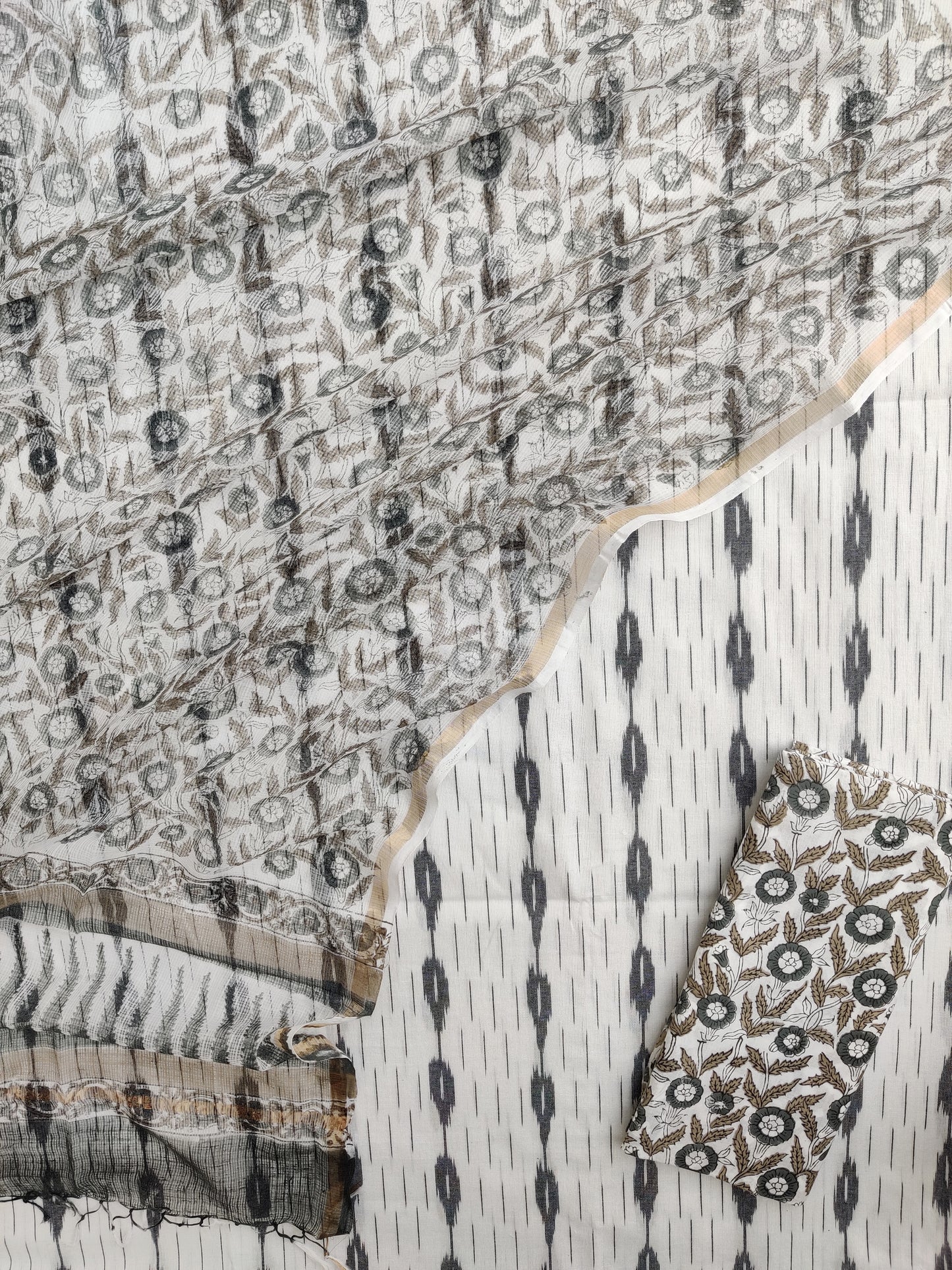 Handloom Weave Ikat Suit with Kota Doria Dupatta