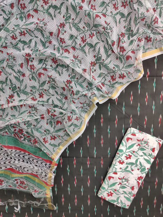 Handloom Weave Ikat Suit with Kota Doria Dupatta