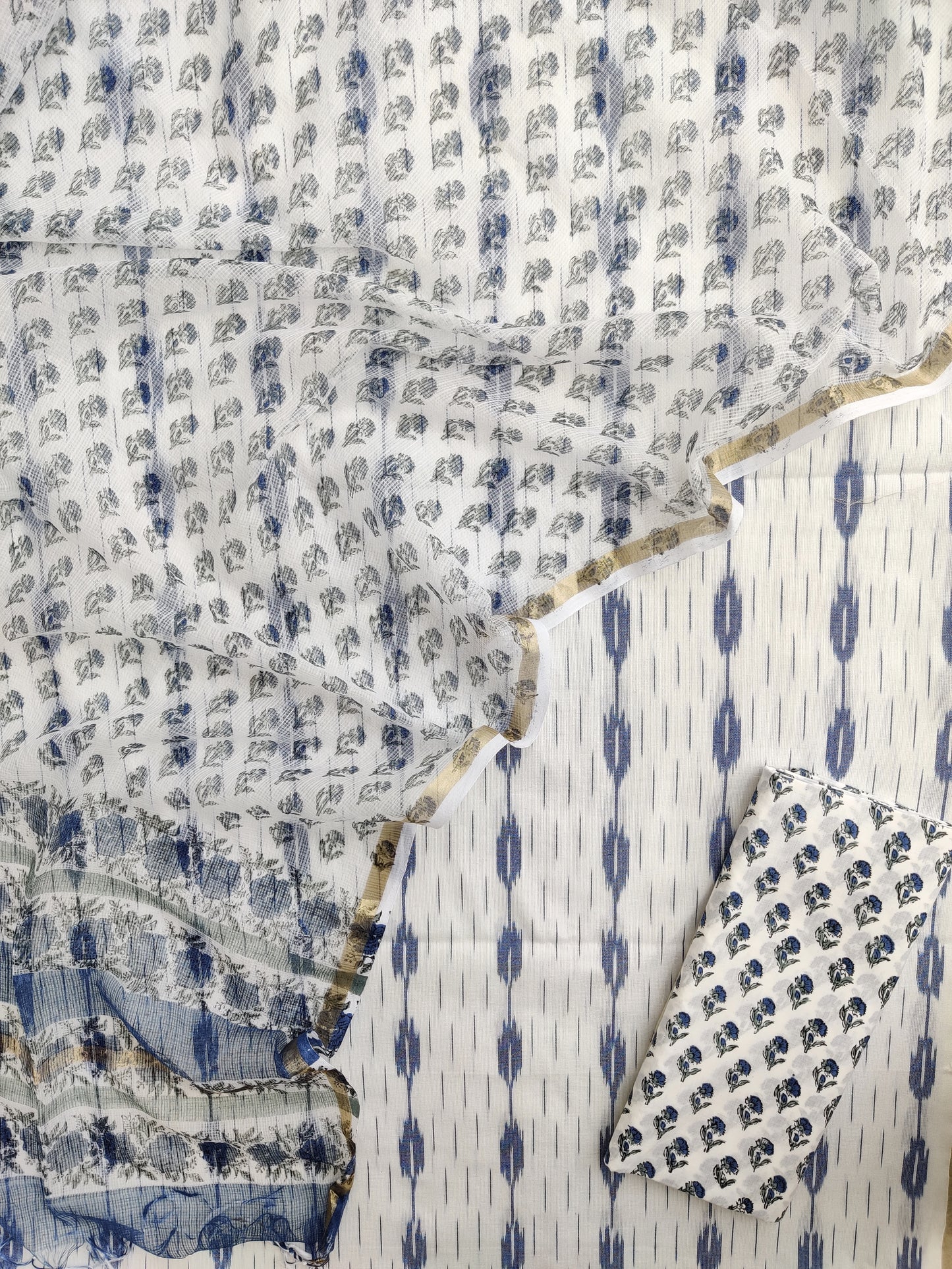 Handloom Weave Ikat Suit with Kota Doria Dupatta