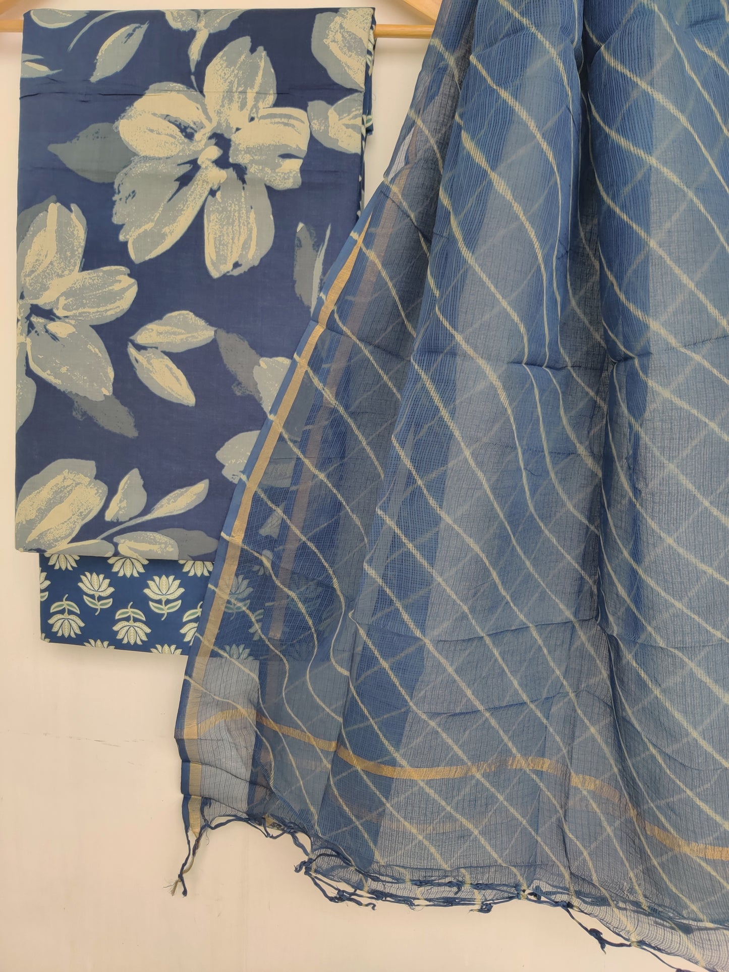 (SALE) JAIPURI PRINTED COTTON SUIT WITH LEHRIYA KOTA DORIA DUPATTA