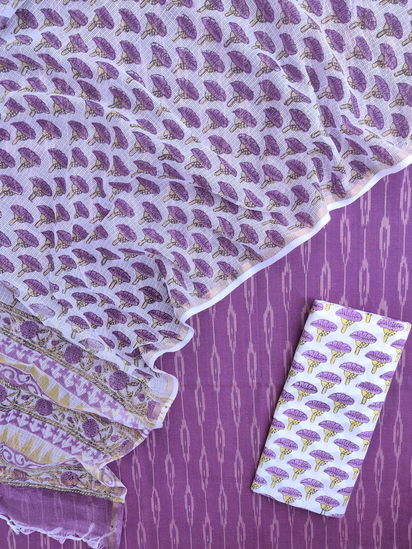 Handloom Weave Ikat Suit with Kota Doria Dupatta