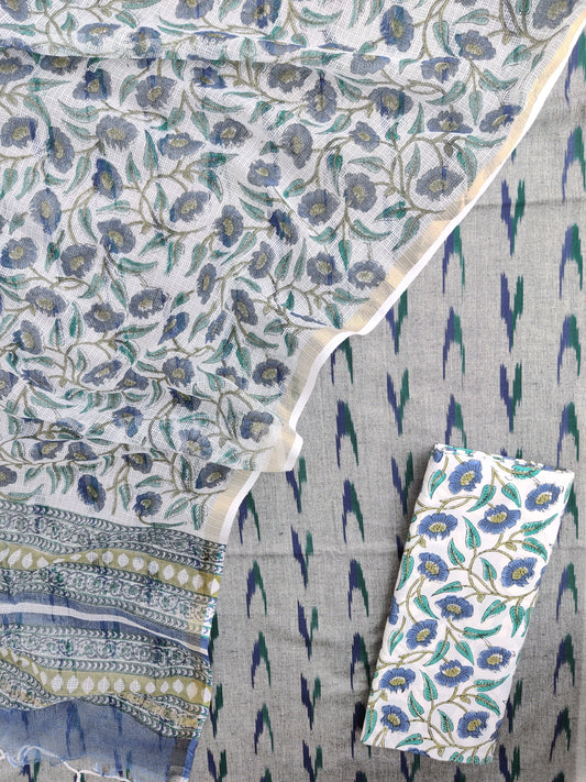 Handloom Weave Ikat Suit with Kota Doria Dupatta