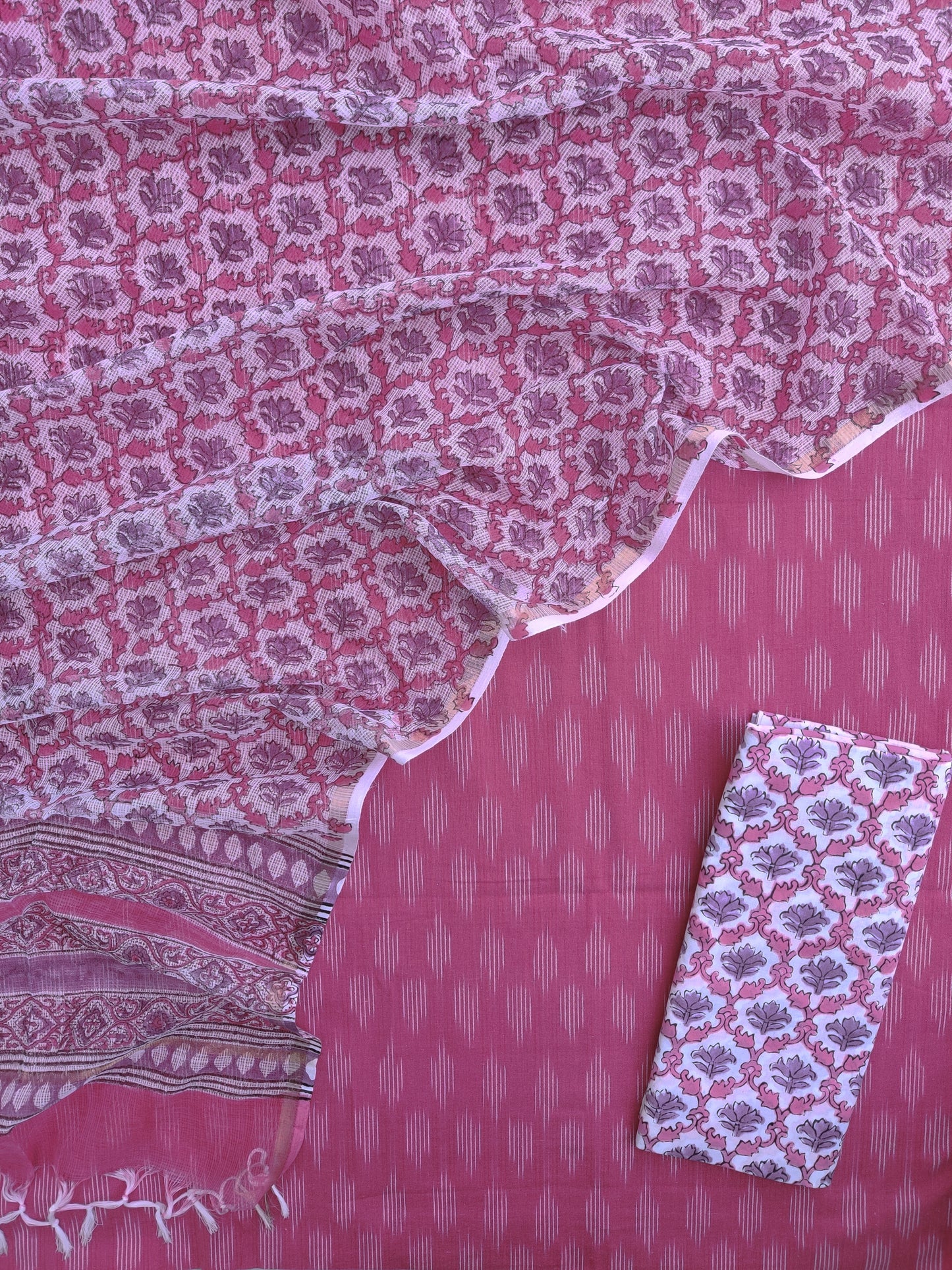 Handloom Weave Ikat Suit with Kota Doria Dupatta