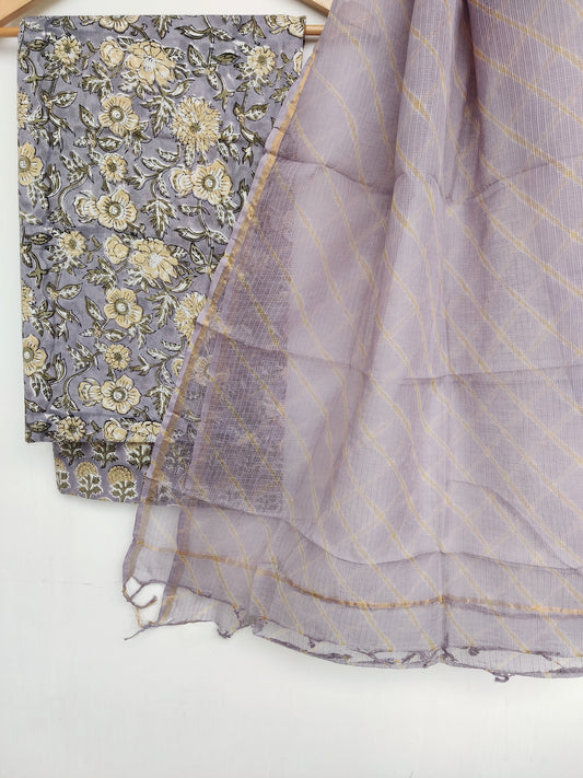 BLOCK PRINTED COTTON SUIT WITH LEHRIYA KOTA DORIA DUPATTA