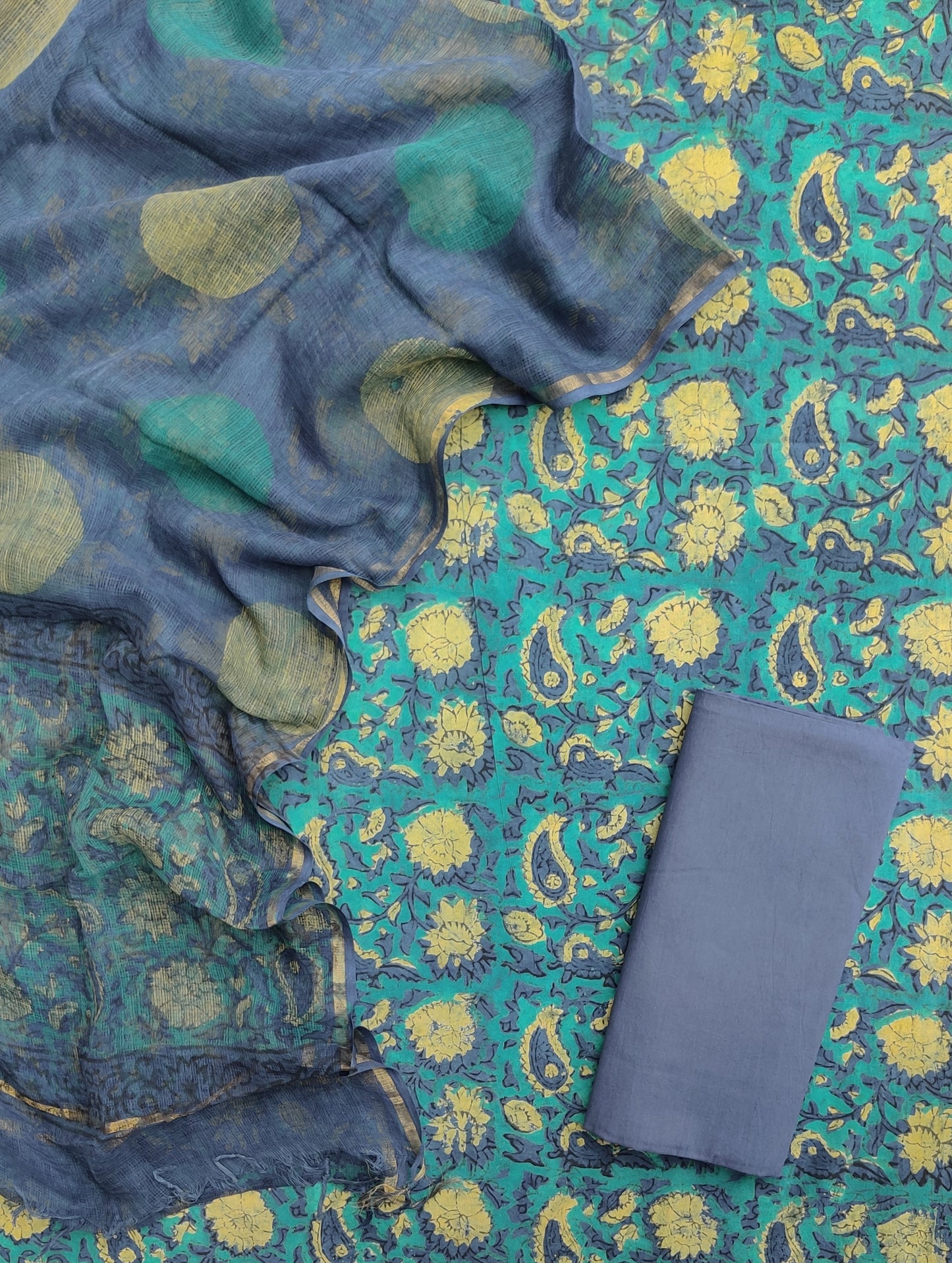 NASHPAL POMEGRANATE DYE COTTON SUIT WITH KOTA DORIA DUPATTA