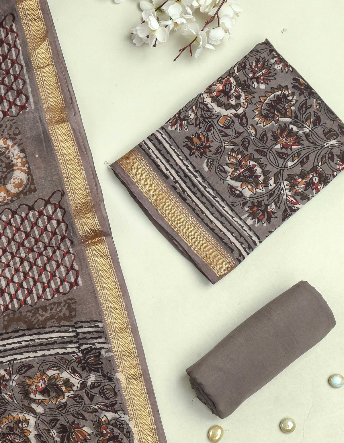 JAHOTA PRINTED MAHESHWARI SILK SUIT WITH MAHESHWARI SILK DUPATTA
