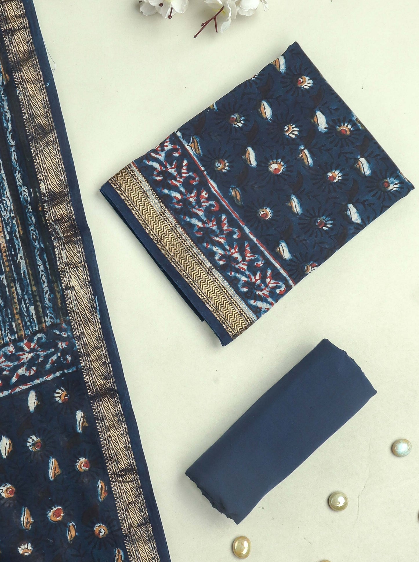 JAHOTA PRINTED MAHESHWARI SILK SUIT WITH MAHESHWARI SILK DUPATTA