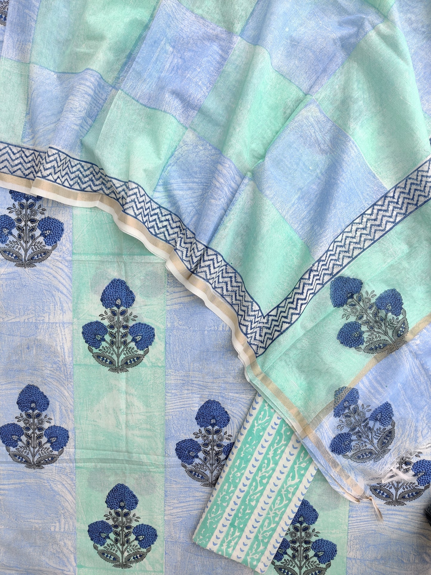 PANEL Hand Block Printed Cotton Suit with Mul Chanderi Dupatta