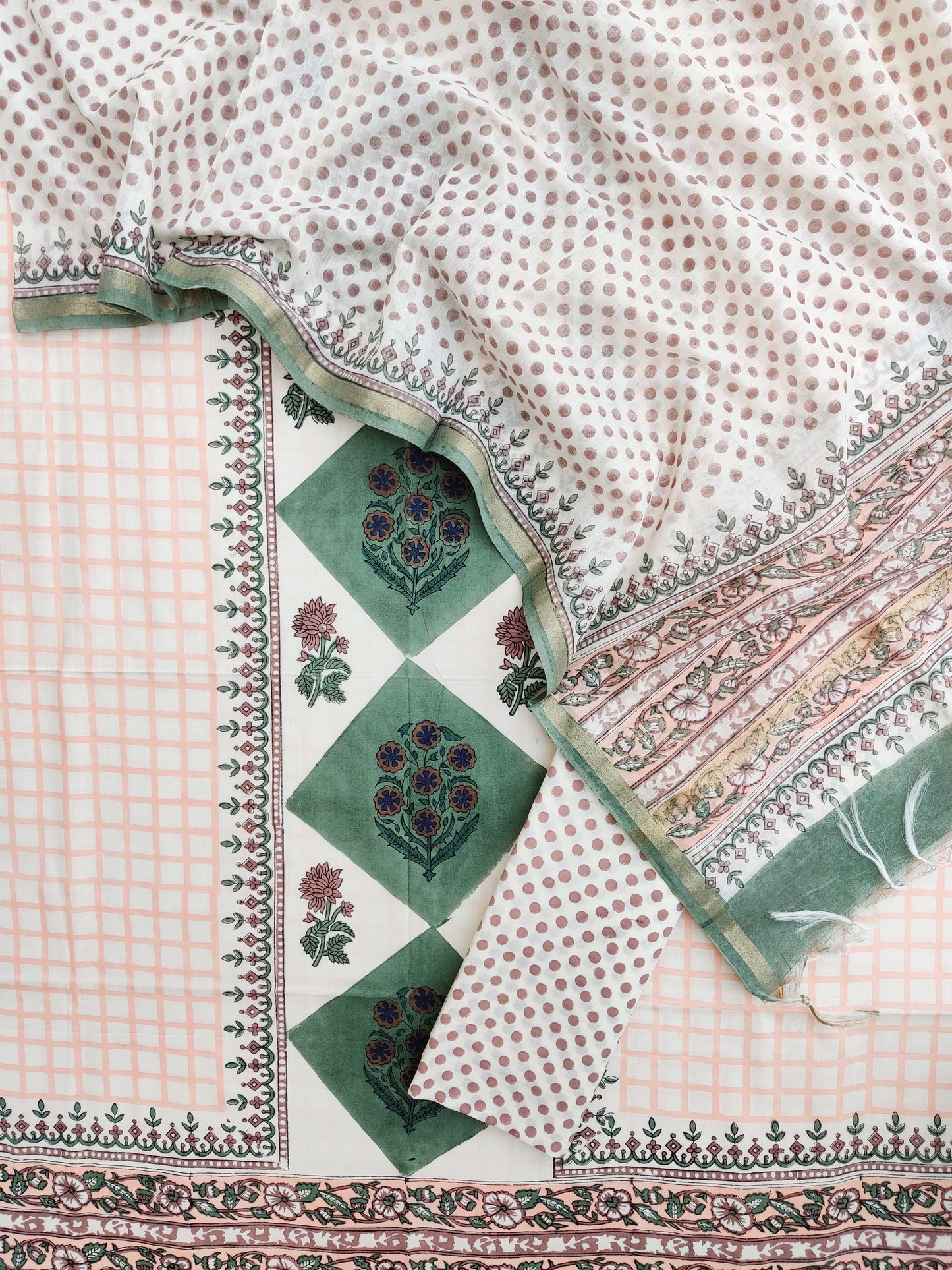 PANEL Hand Block Printed Cotton Suit with Mul Chanderi Dupatta