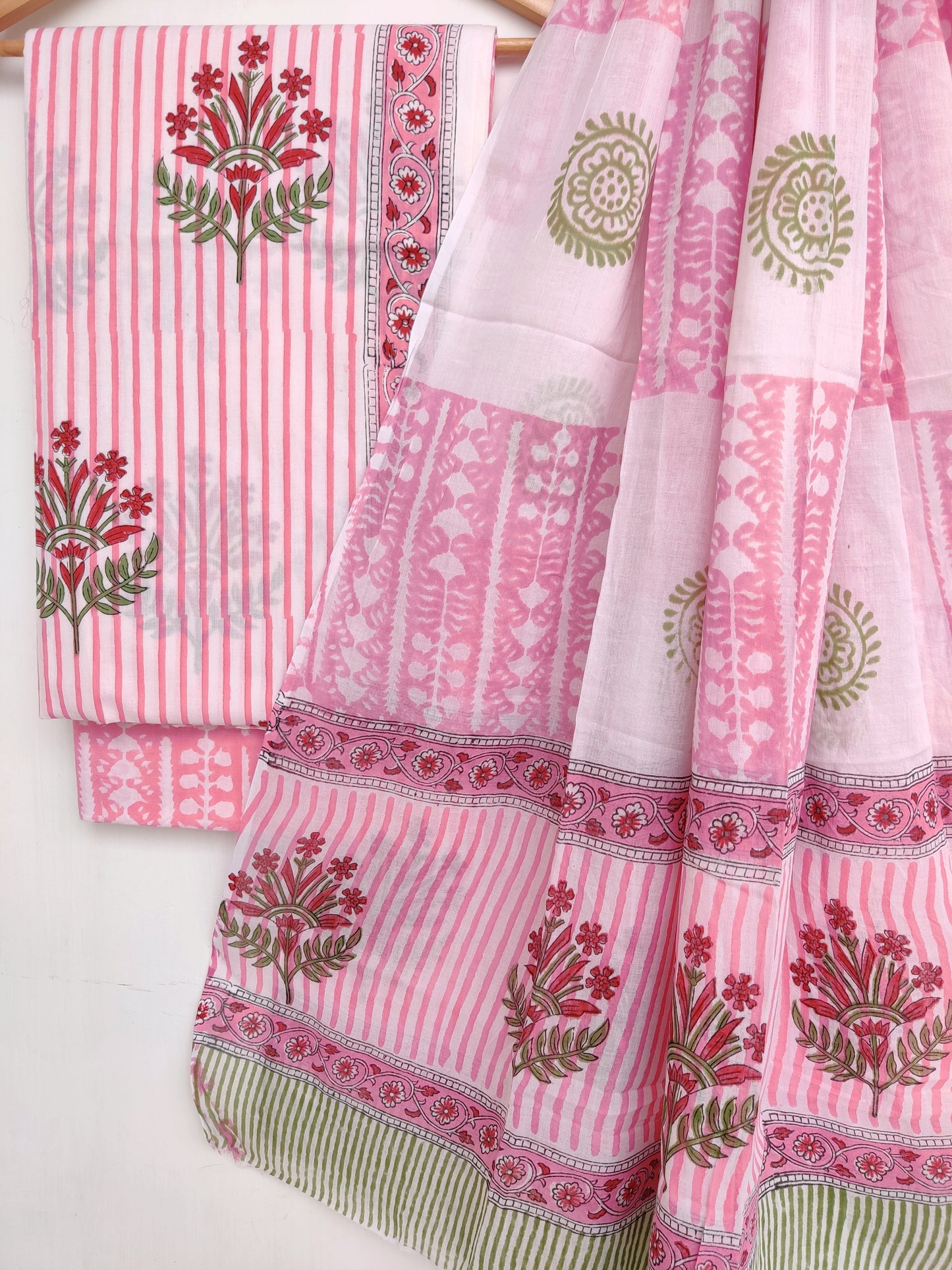 Hand Block Printed Cotton Suit With Mulmul Cotton Dupatta