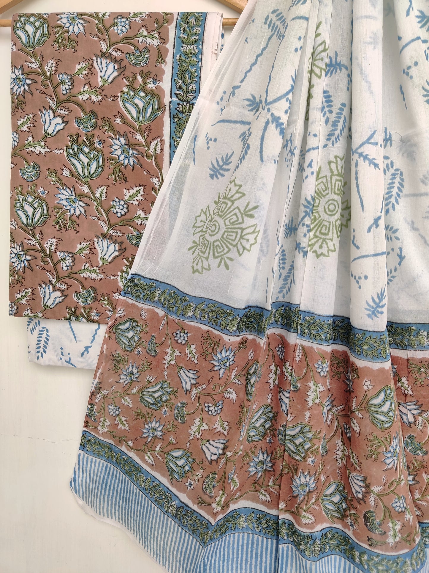 Hand Block Printed Cotton Suit With Mulmul Cotton Dupatta