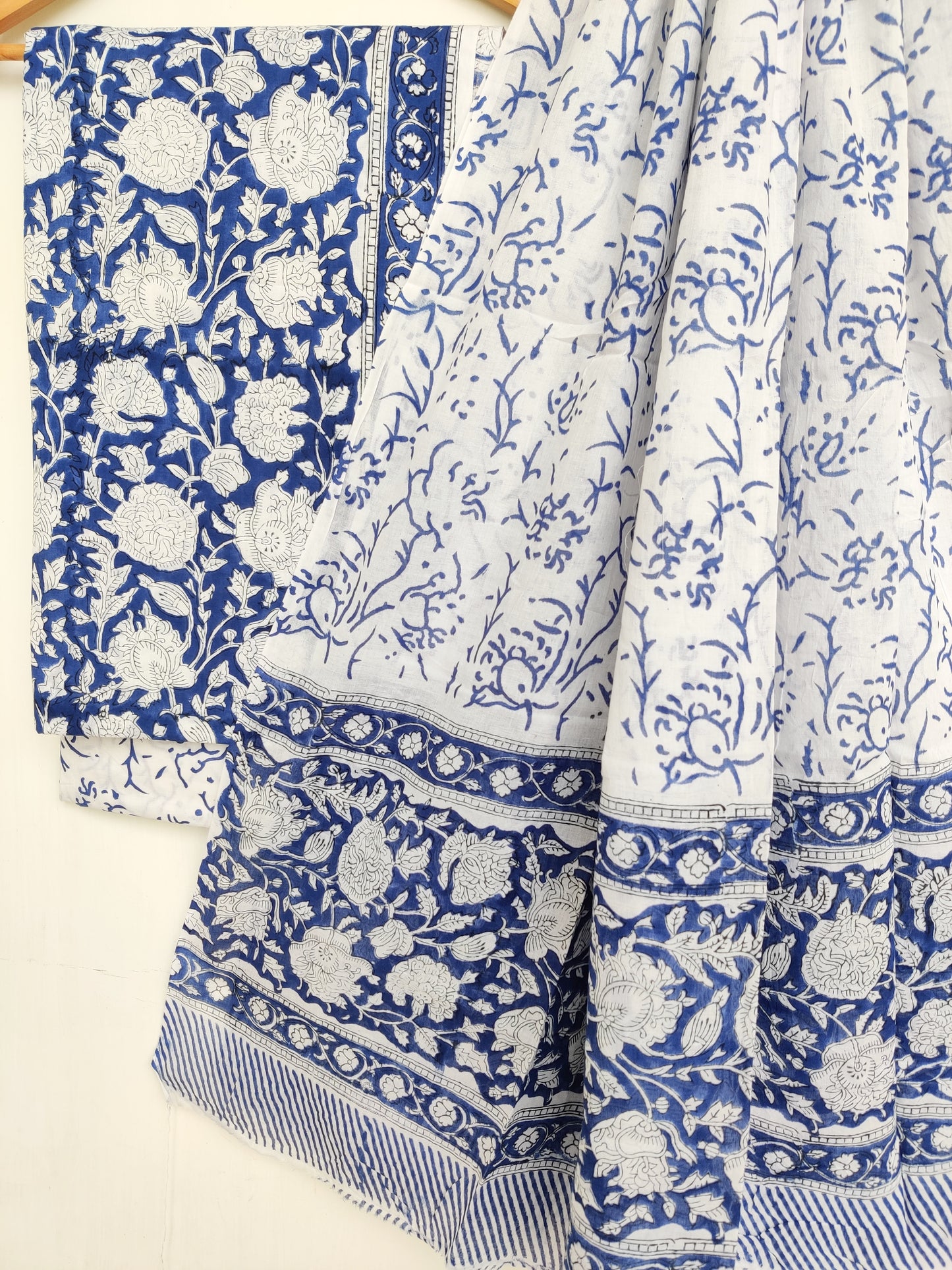 Hand Block Printed Cotton Suit With Mulmul Cotton Dupatta