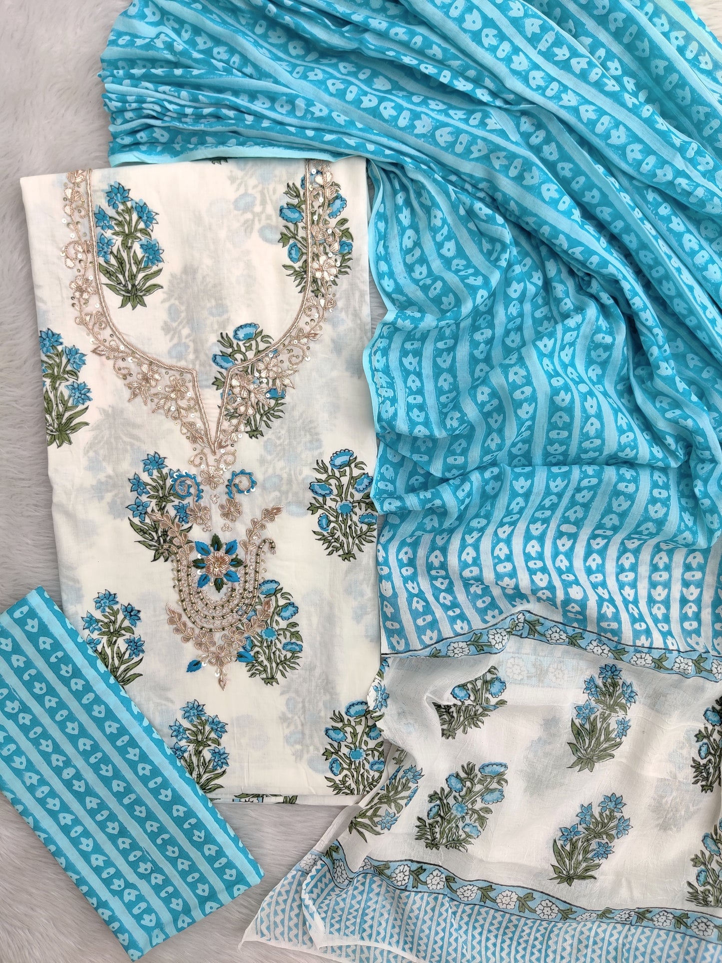 FLORAL PRINTED COTTON GOTA PATTI SUIT WITH COTTON DUPATTA