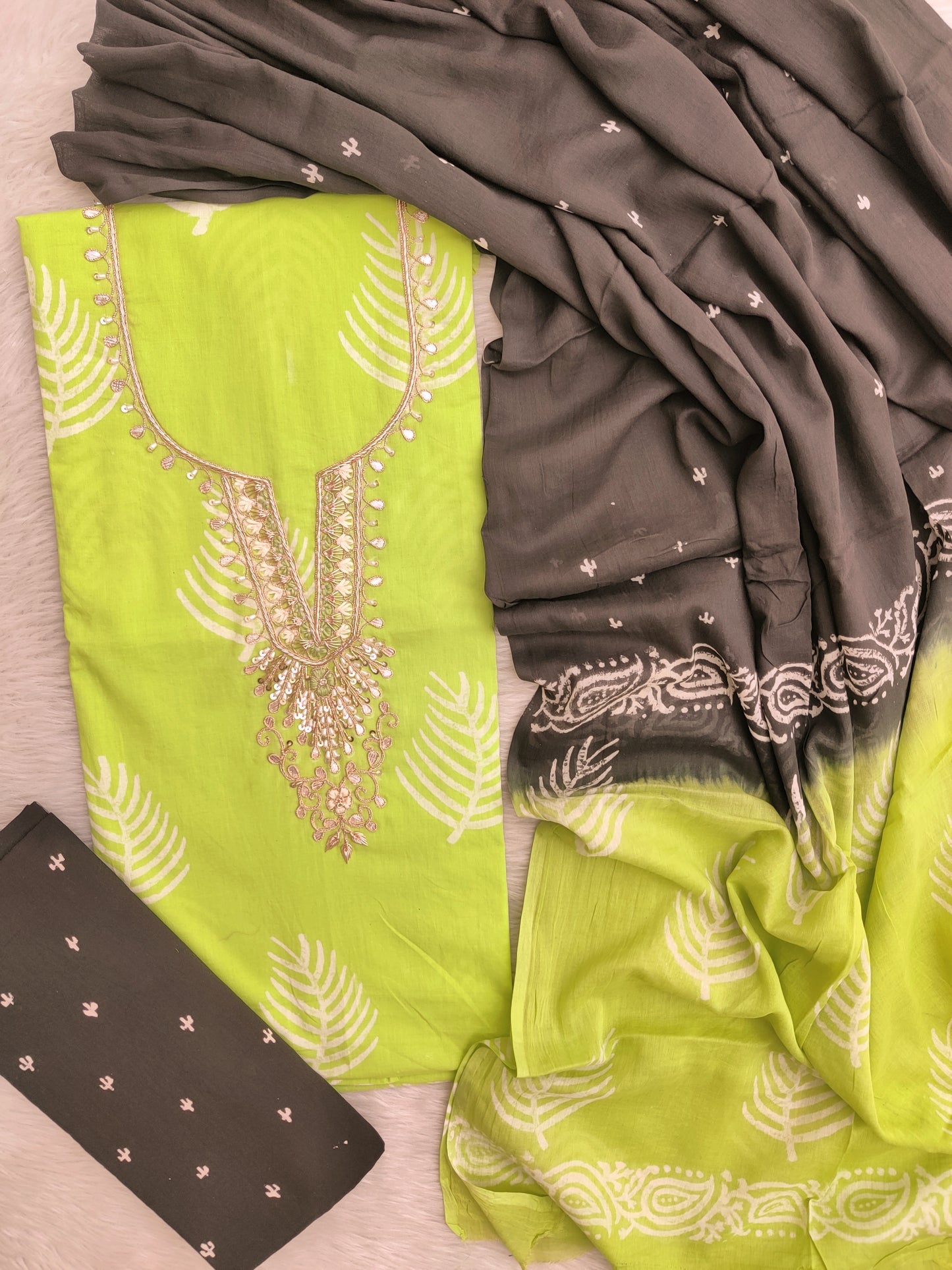 FLORAL PRINTED COTTON GOTA PATTI SUIT WITH COTTON DUPATTA