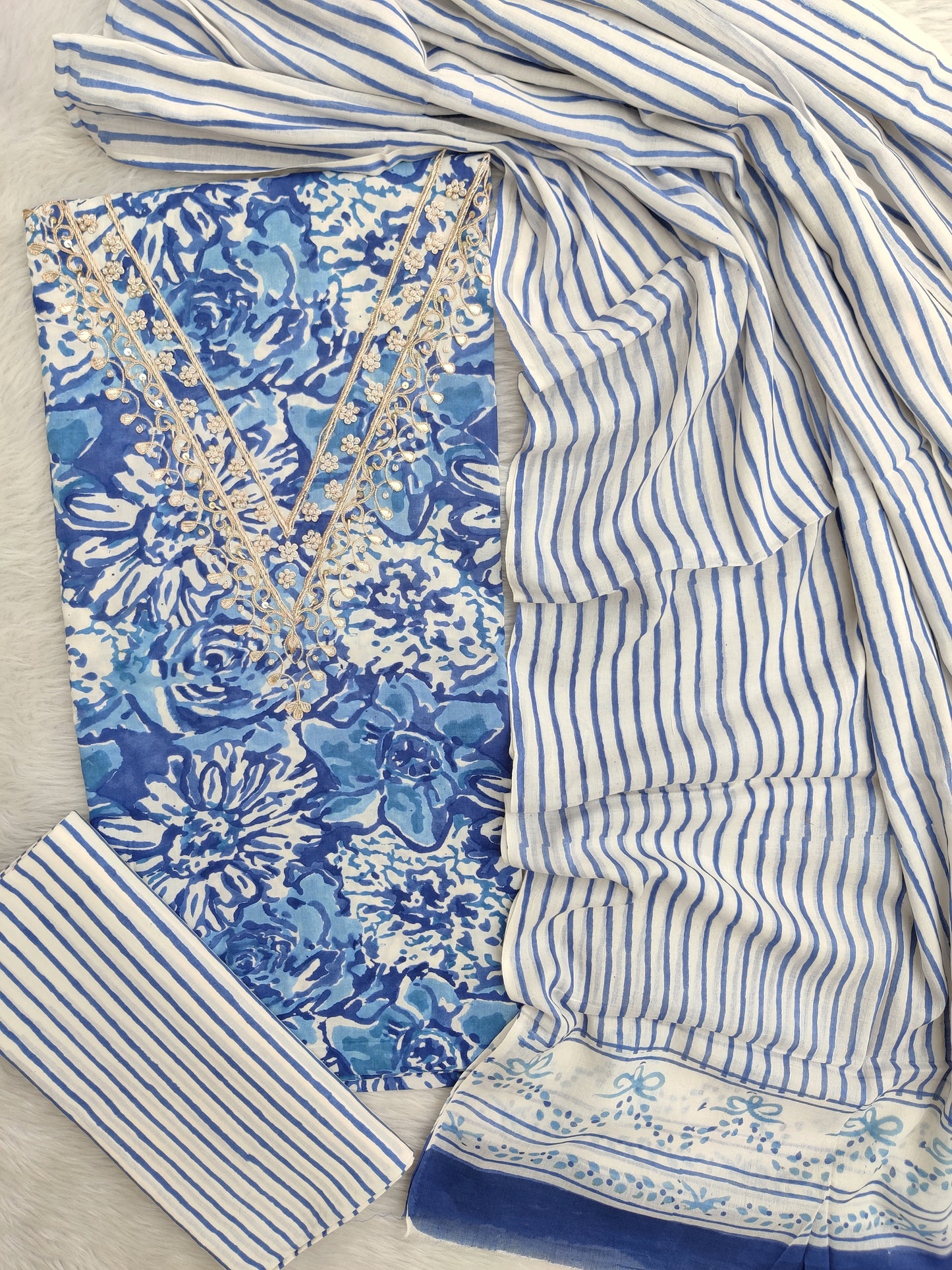FLORAL PRINTED COTTON GOTA PATTI SUIT WITH COTTON DUPATTA
