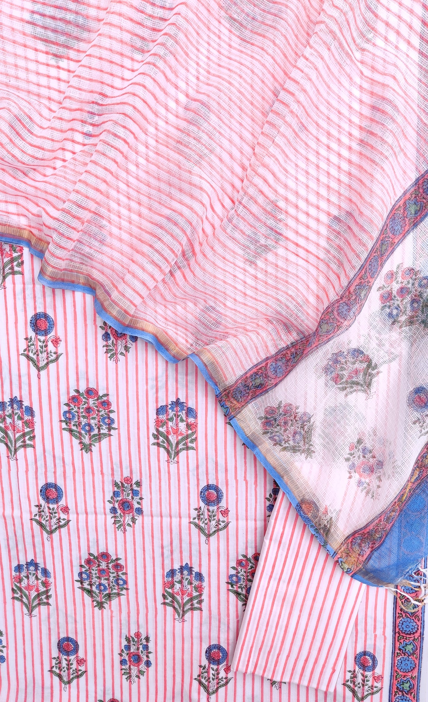 Hand Block Printed Cotton Suit with Cotton Kota Doria dupatta