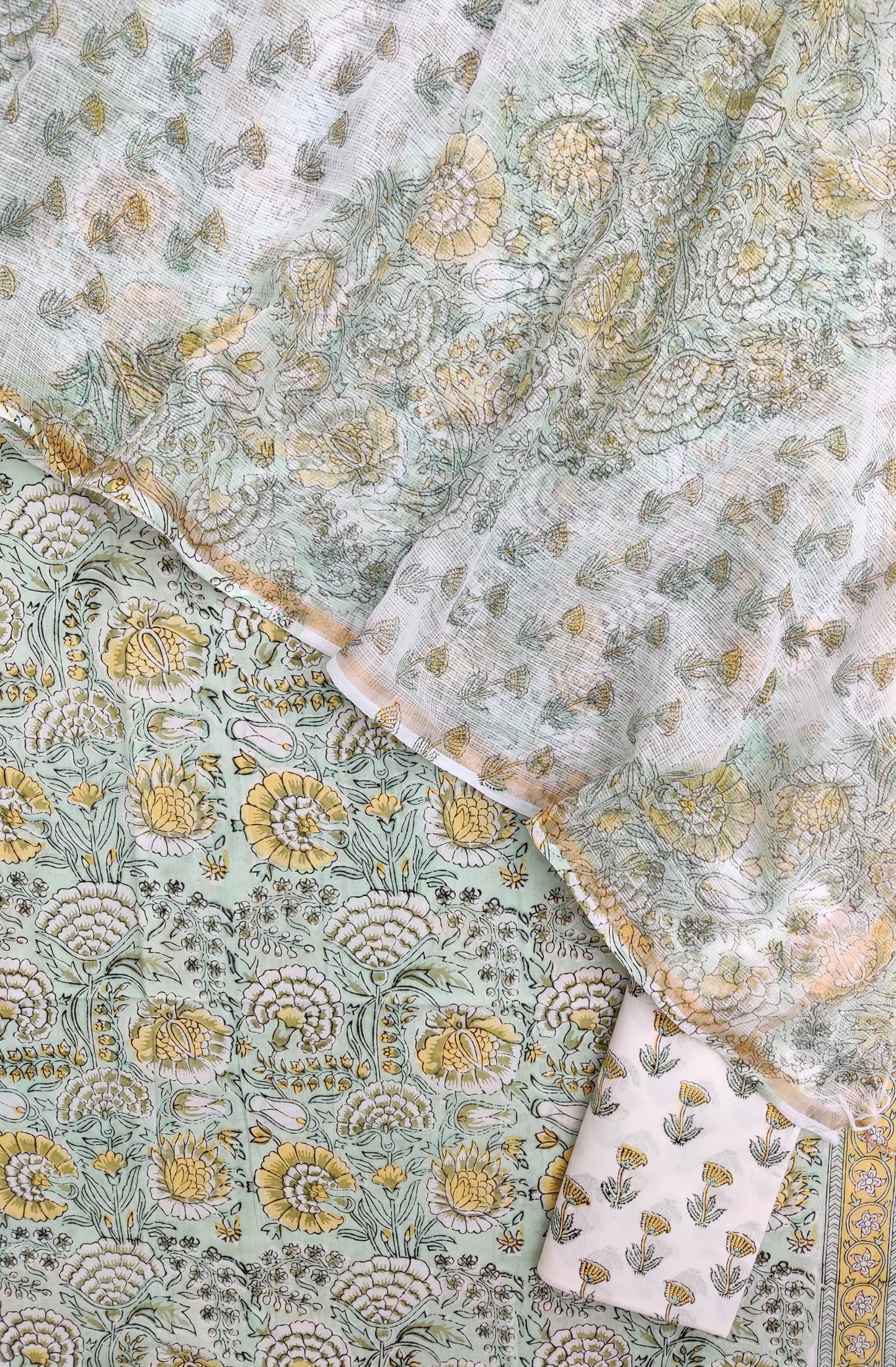 Hand Block Printed Cotton Suit with Cotton Kota Doria dupatta