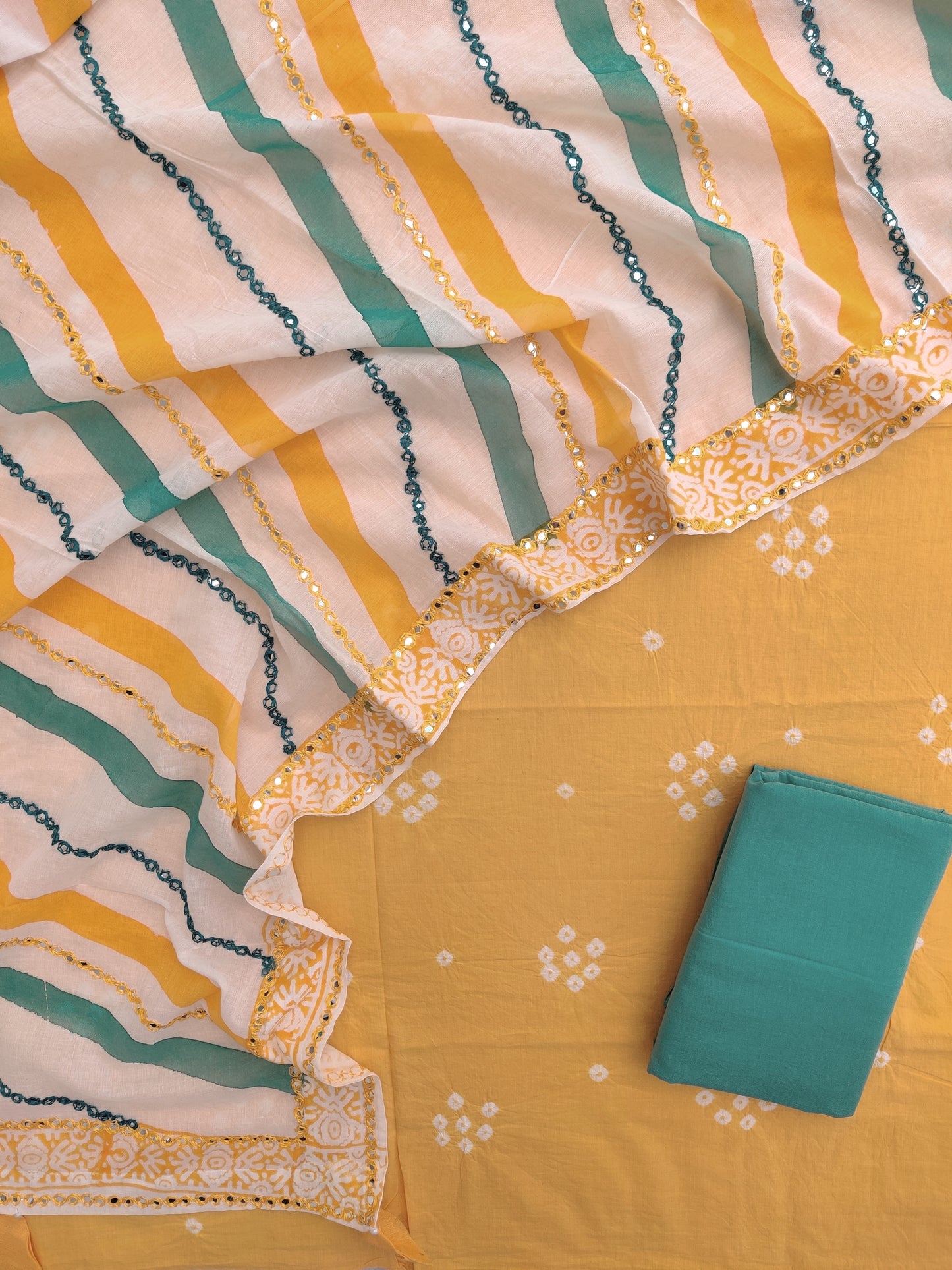 BANDHEJ Cotton Suit With LEHRIYA Mulmul Dupatta