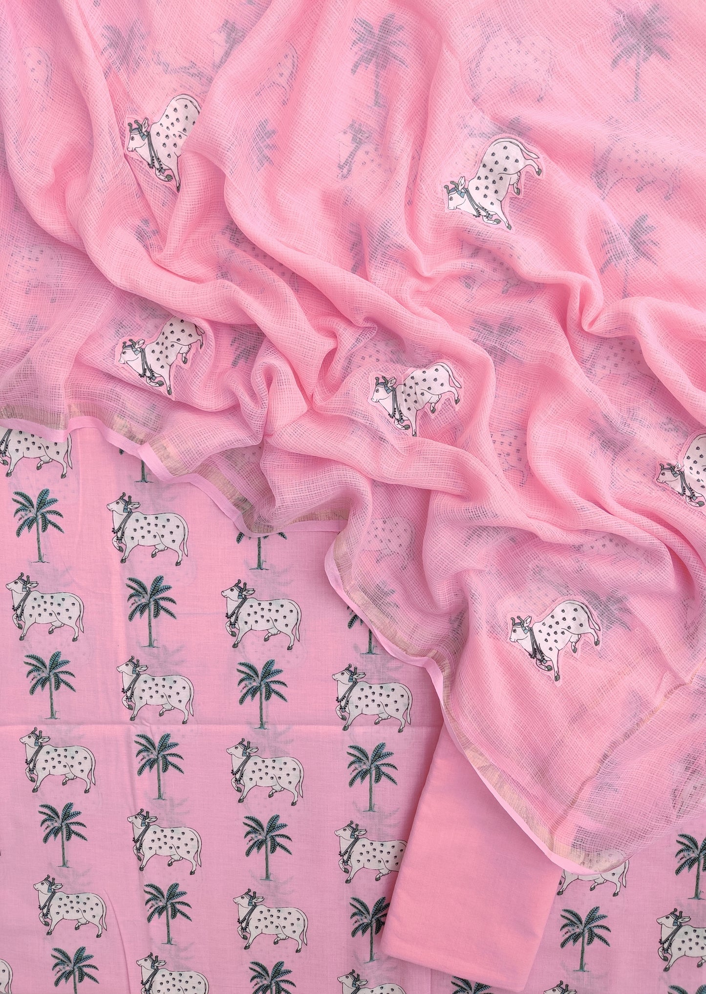 PICHWAI Printed Cotton Suit with Applique Work Kota Doria Dupatta