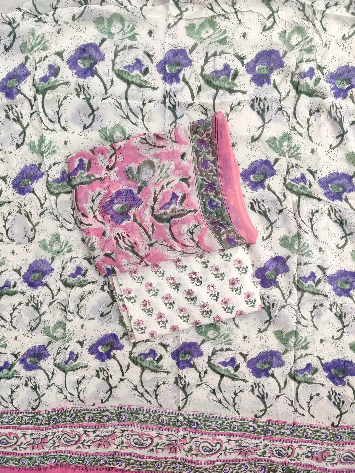 Hand Block Printed Georgette Suit with Georgette Dupatta