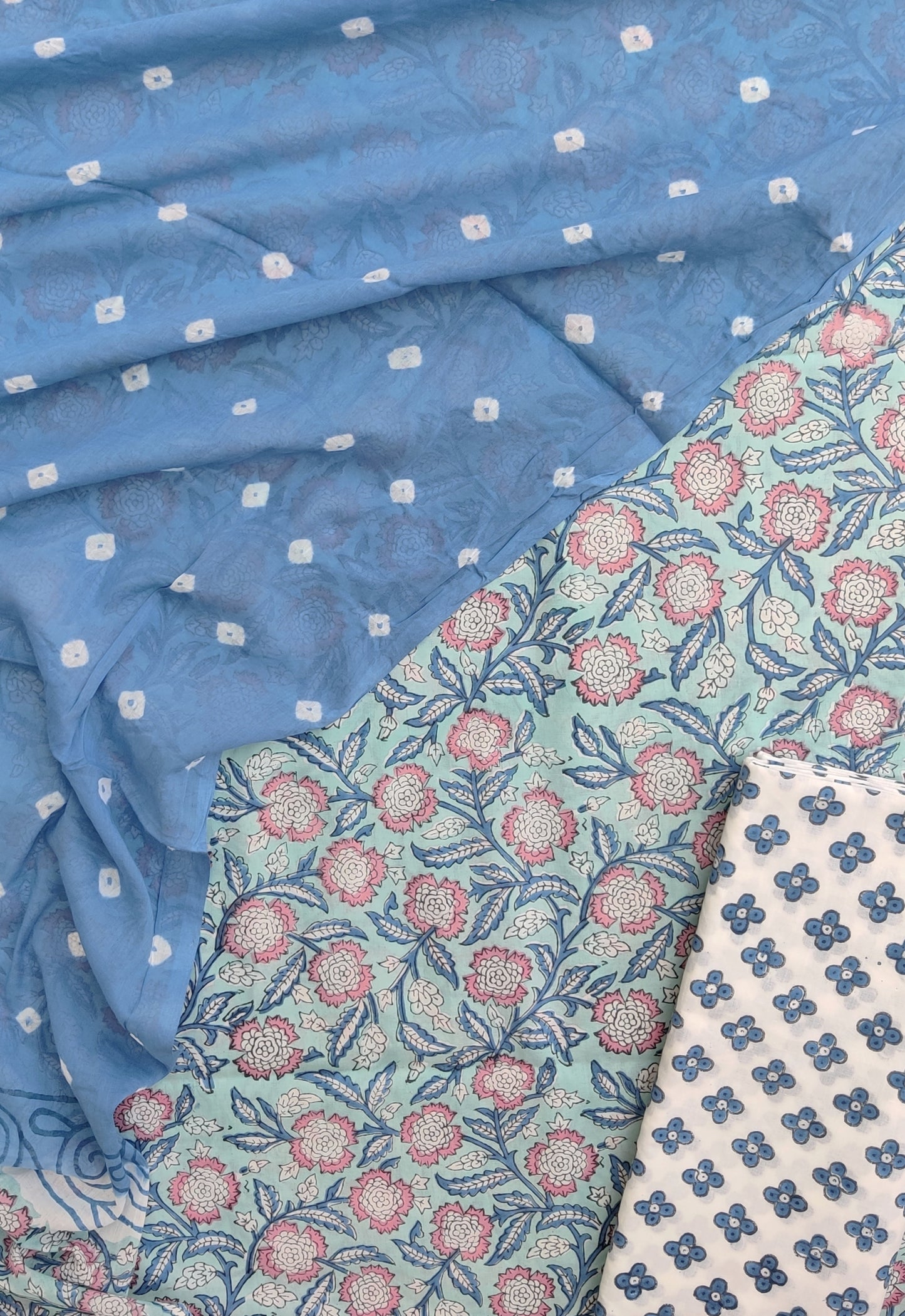 Hand Block Printed Cotton Suits with Mulmul Bandhej Dupatta