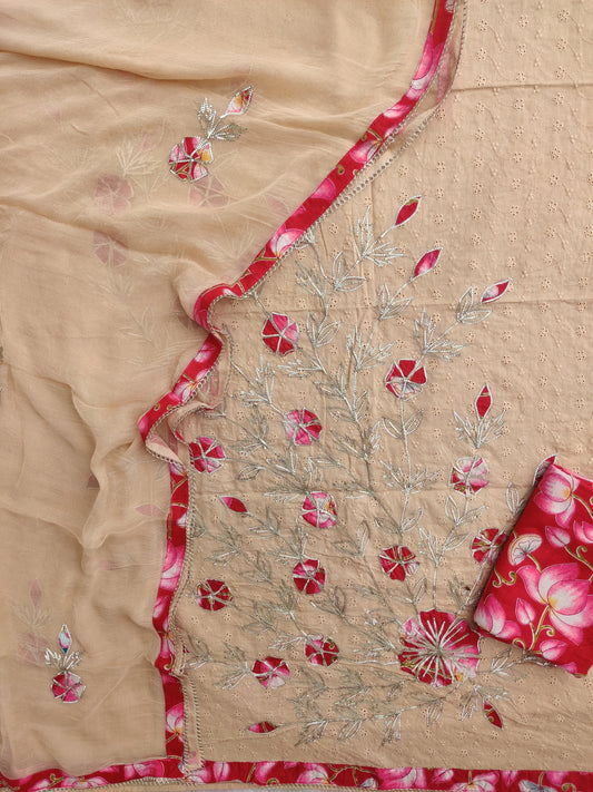 Exclusive Unstitched HAKOBA GOTA WORK Cotton Suit with Chiffon Gota Work Dupatta