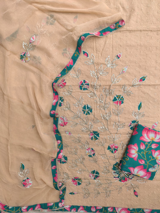 Exclusive Unstitched HAKOBA GOTA WORK Cotton Suit with Chiffon Gota Work Dupatta