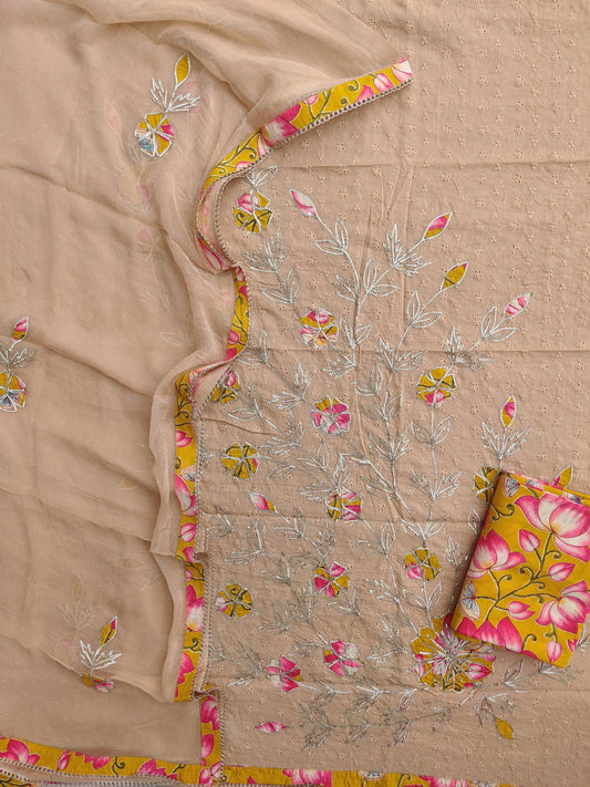 Exclusive Unstitched HAKOBA GOTA WORK Cotton Suit with Chiffon Gota Work Dupatta