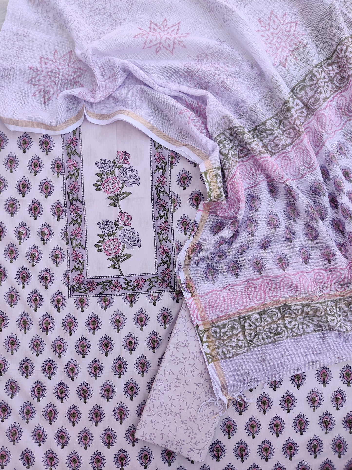 PANEL Hand Block Printed Cotton Suit with Cotton Kota Doria dupatta