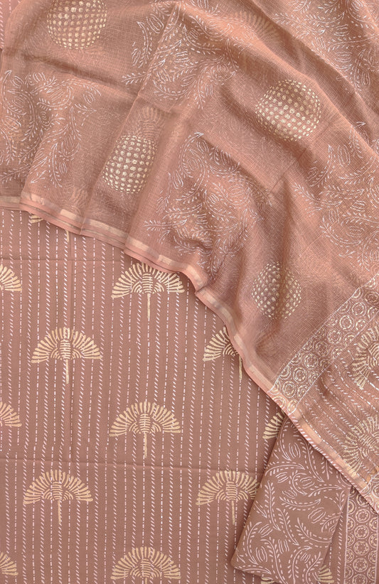 KHADI GOLD Hand Block Printed Cotton Suit with Cotton Kota Doria dupatta