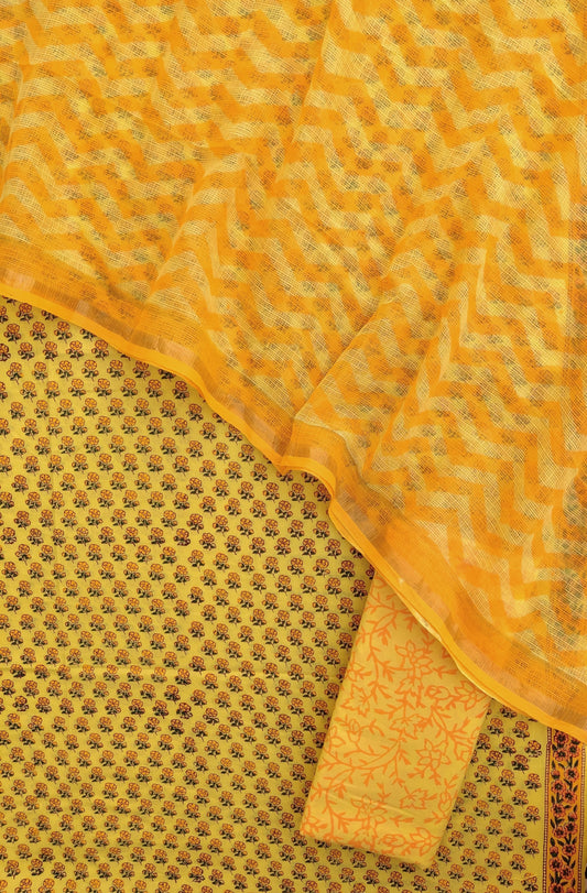 Hand Block Printed Cotton Suit with Cotton Kota Doria dupatta