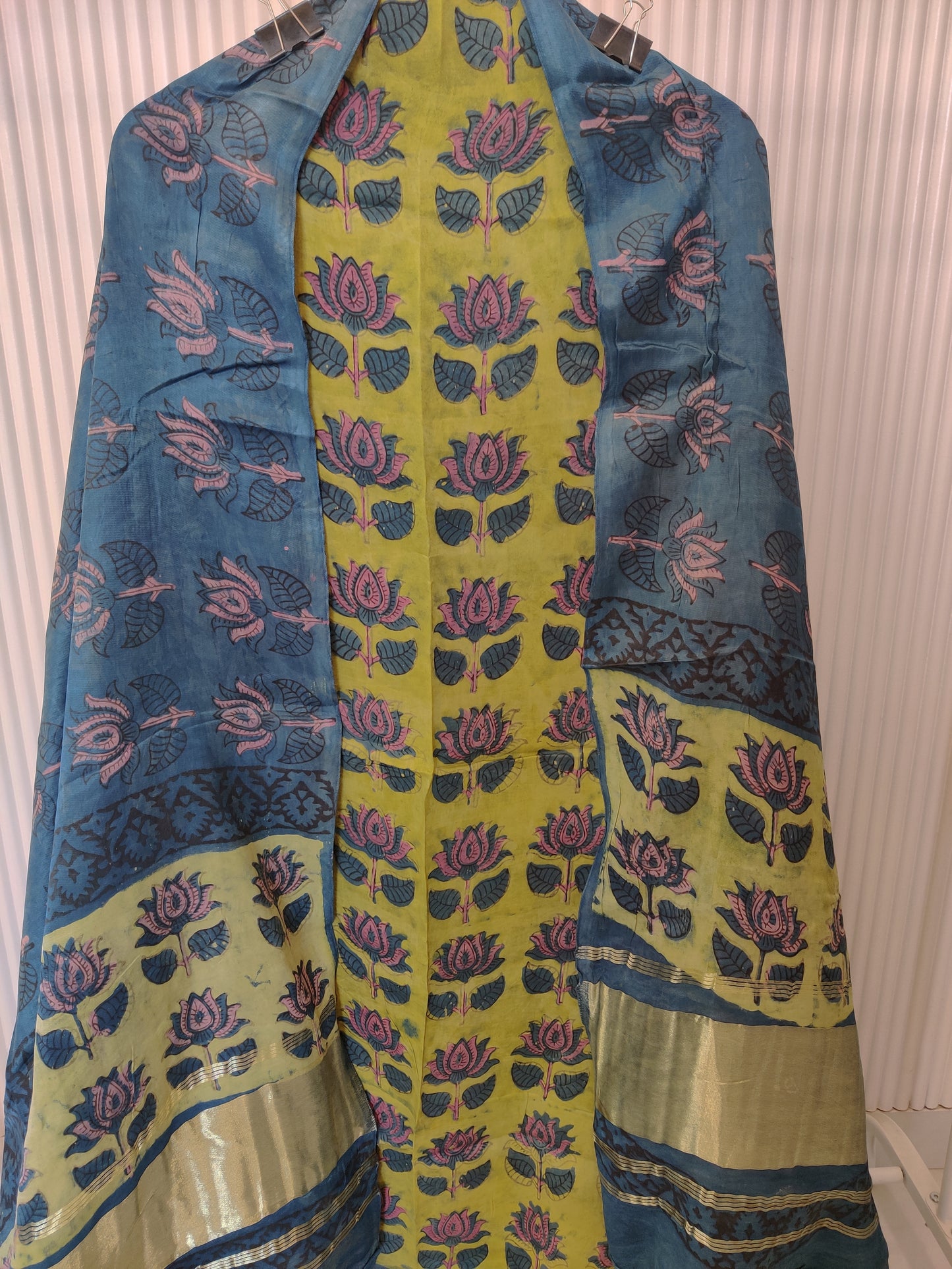 (NASHPAL) Hand Block Printed Modal Silk TOP with Modal Silk Lagdi Patta Dupatta (NO BOTTOM)