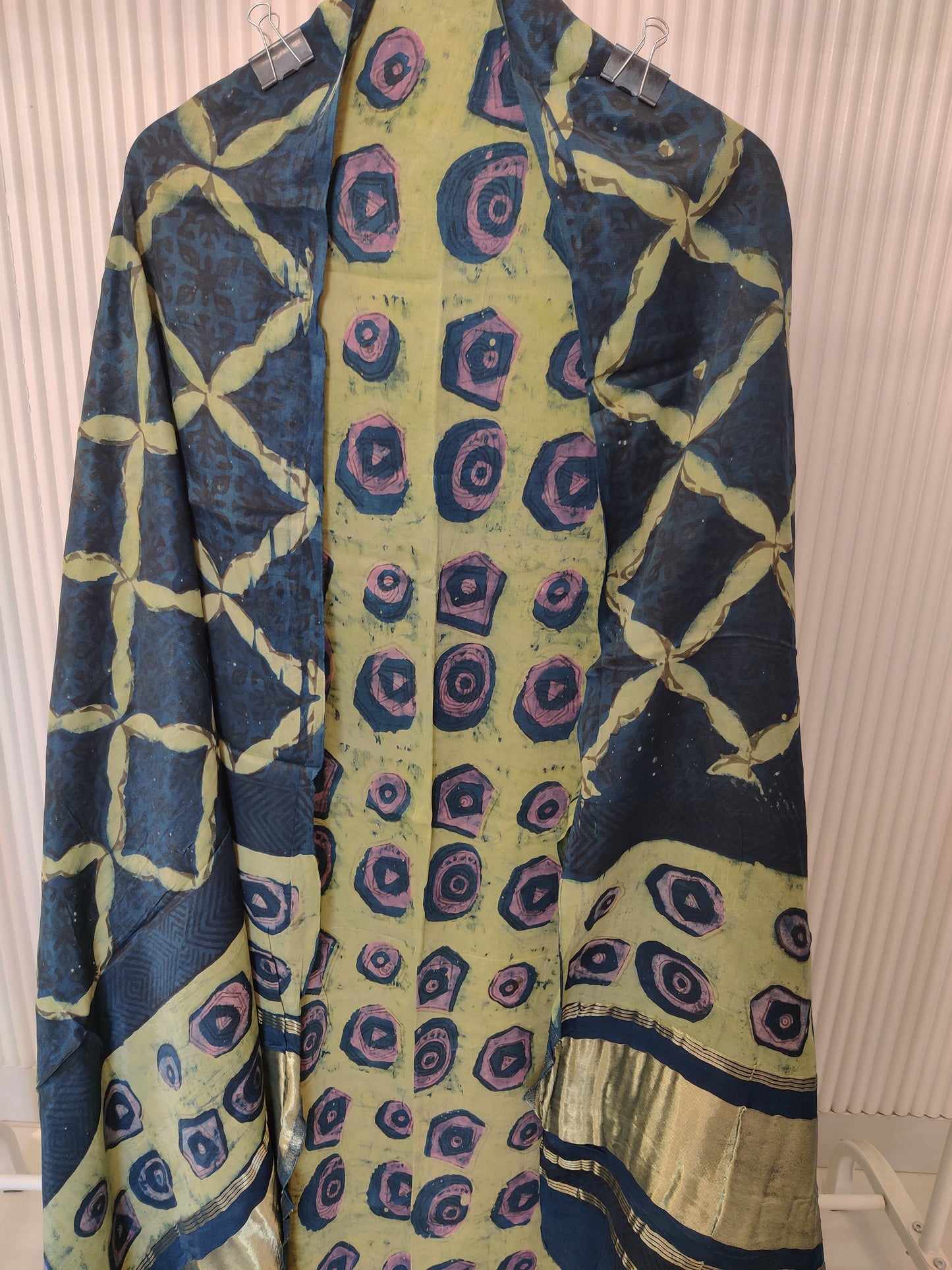 (NASHPAL) Hand Block Printed Modal Silk TOP with Modal Silk Lagdi Patta Dupatta (NO BOTTOM)