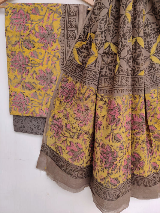 NASHPAL Hand Block Printed Cotton Suit With Mulmul Cotton Dupatta