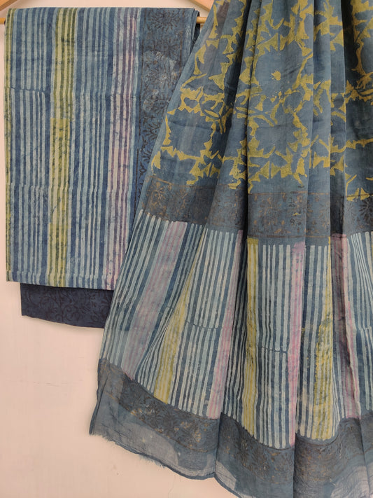 NASHPAL Hand Block Printed Cotton Suit With Mulmul Cotton Dupatta