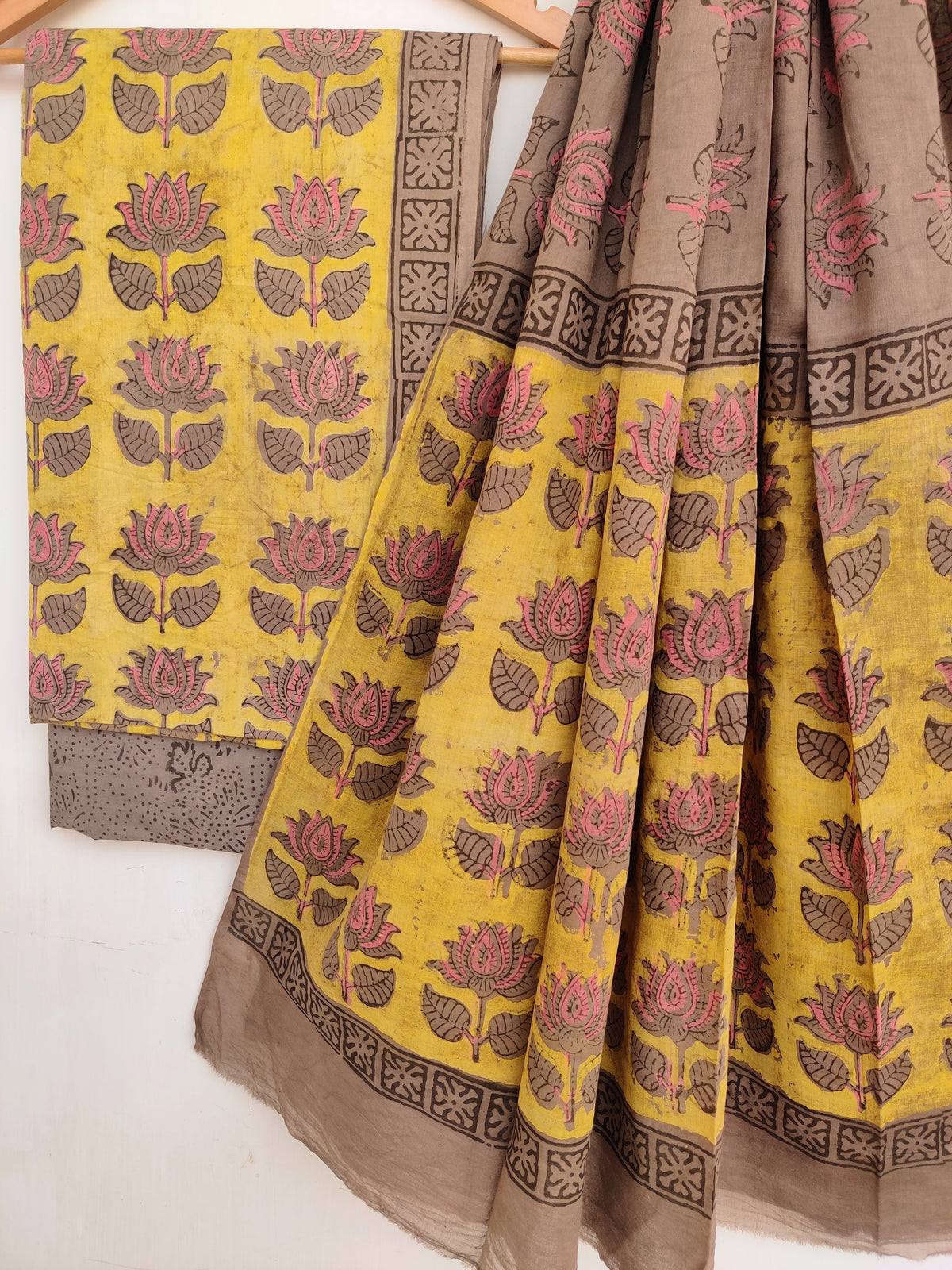 NASHPAL Hand Block Printed Cotton Suit With Mulmul Cotton Dupatta