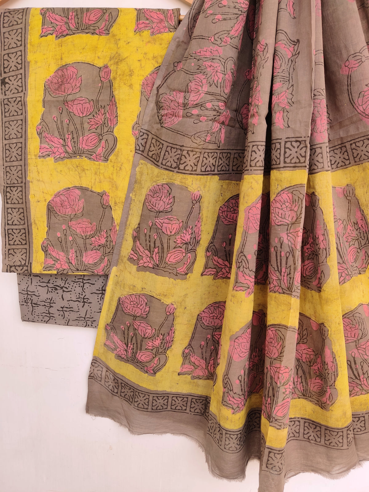 NASHPAL Hand Block Printed Cotton Suit With Mulmul Cotton Dupatta