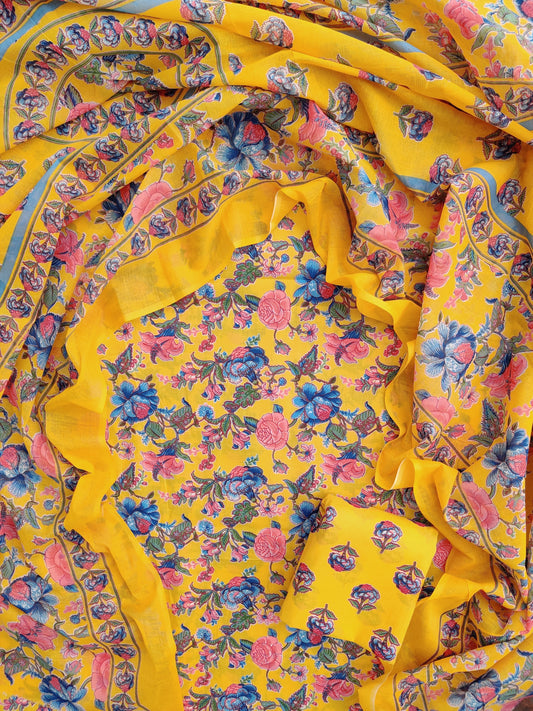 Jaipuri Printed Cotton Suit with mulmul cotton Dupatta