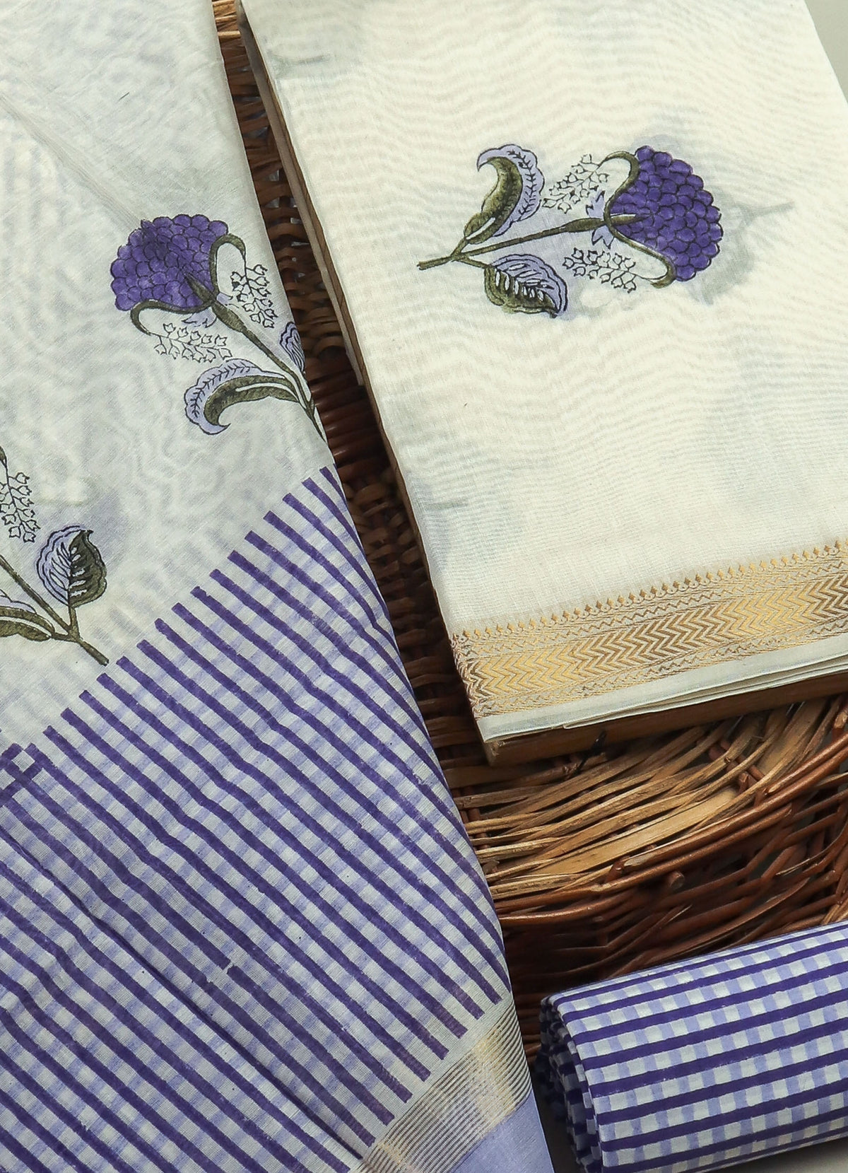 Hand Block Printed Maheshwari Silk Suit with Maheshwari Silk Dupatta