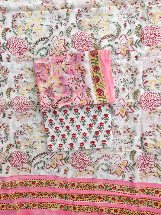Hand Block Printed Georgette Suit with Georgette Dupatta